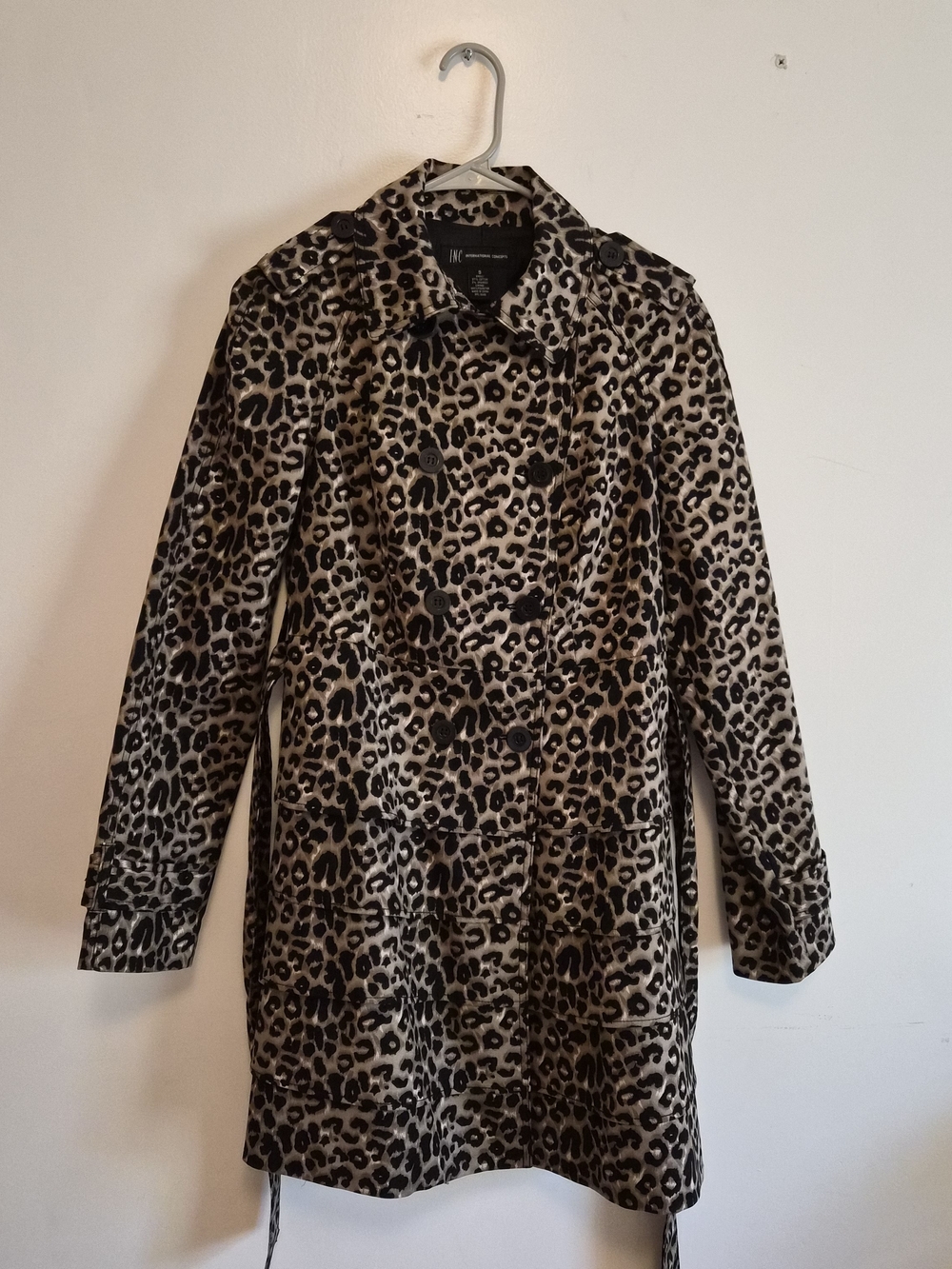 INC International Concepts Leopard-Print Trench Coat in Tan and Black